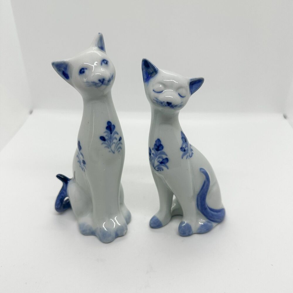 Vintage Porcelain Delft Long Neck Cat Pair
